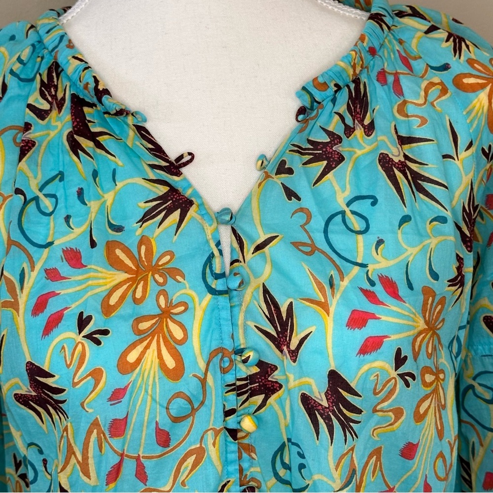 🆕 A.L.C Blouse Capri Top Grotto Multi Aqua Floral Size 0 - Picture 5 of 7